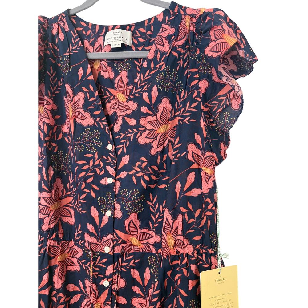 Trovata Birds of Paradis Hildie Dress Medium NWT Burgundy Pink Floral Tie Waist - Picture 7 of 9